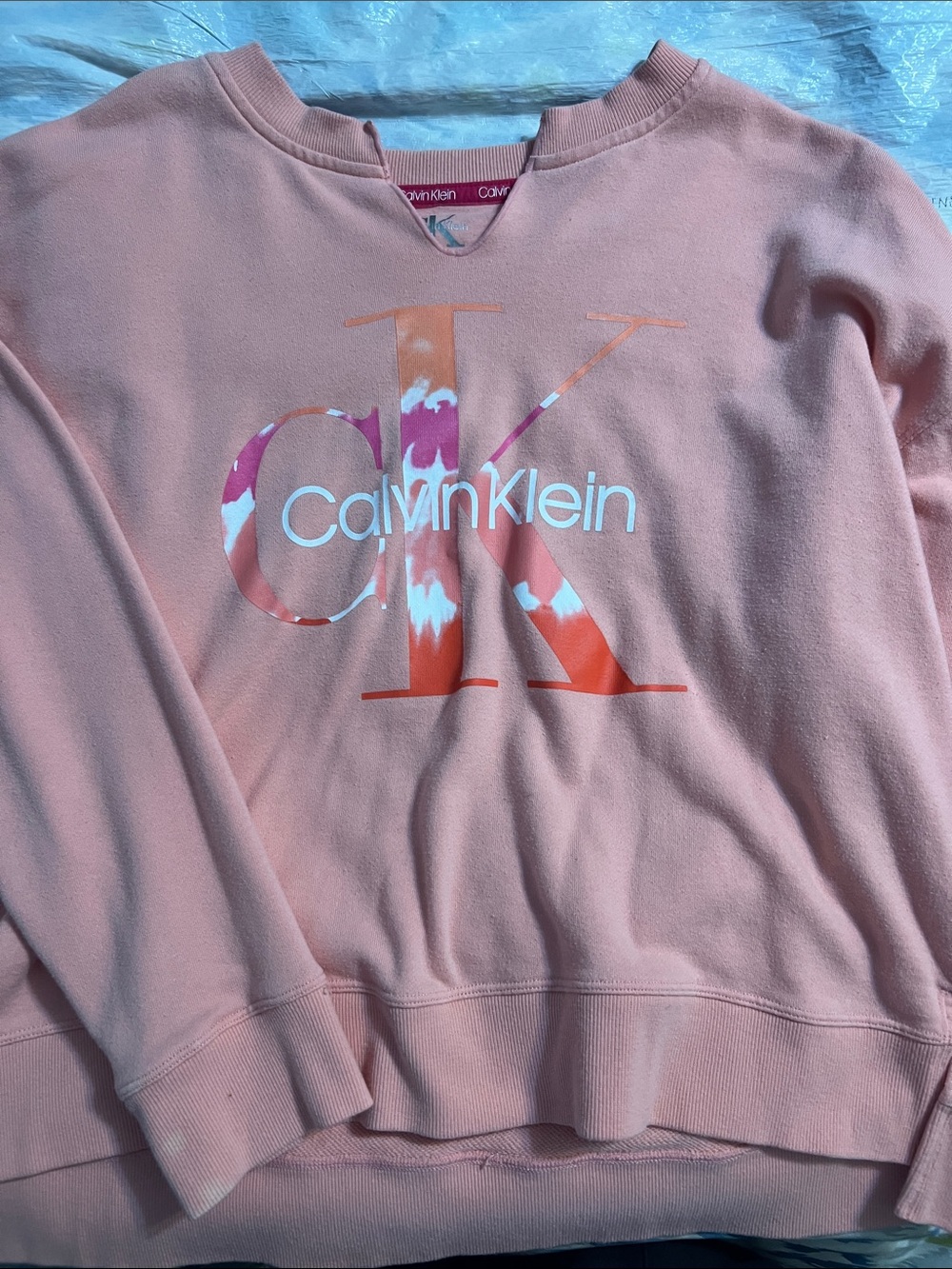 Calvin Klein Peach-Pink Logo Crewneck Sweatshirt